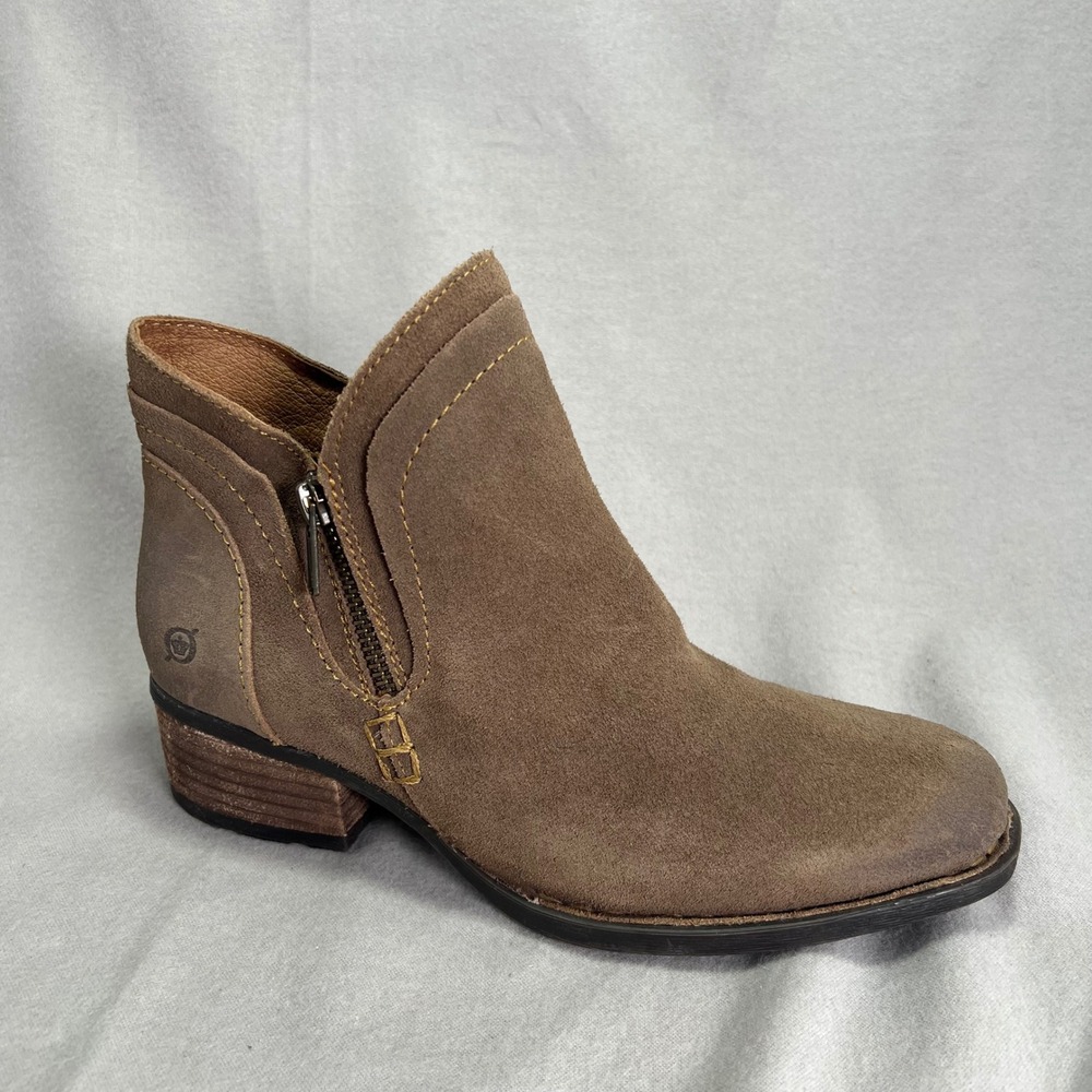 Born Malta II Taupe Avola Distressed Suede Leather Ankle Booties Zip Up 8(38-39)